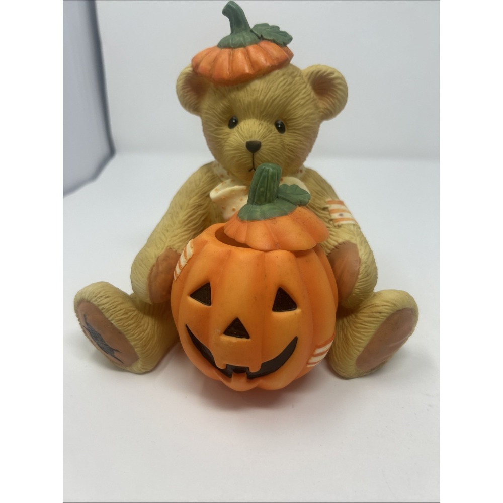 Cherished Teddies Bear Holding Pumpkin Jack O Lantern Nightlight Halloween 1994